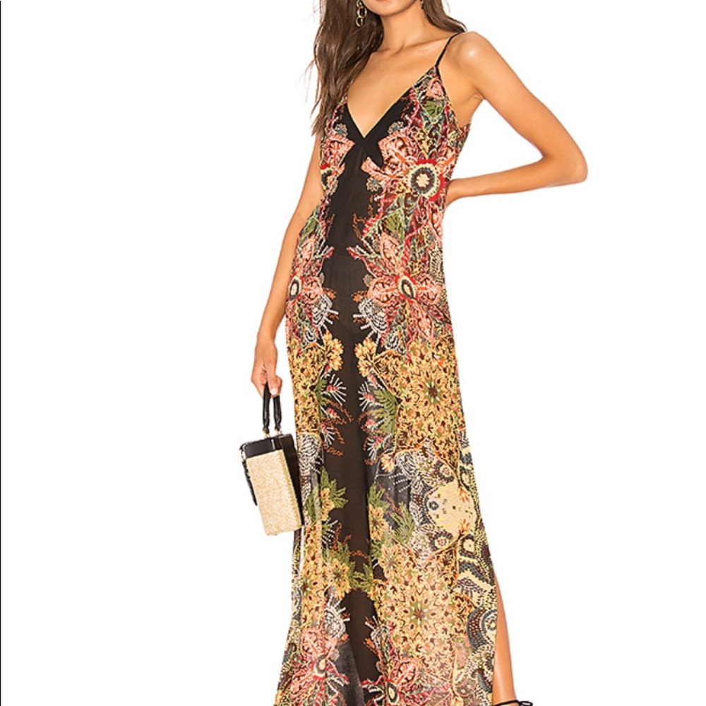 FREE PEOPLE WILDFLOWER PRINTED SLIP DRESS IN BLACK